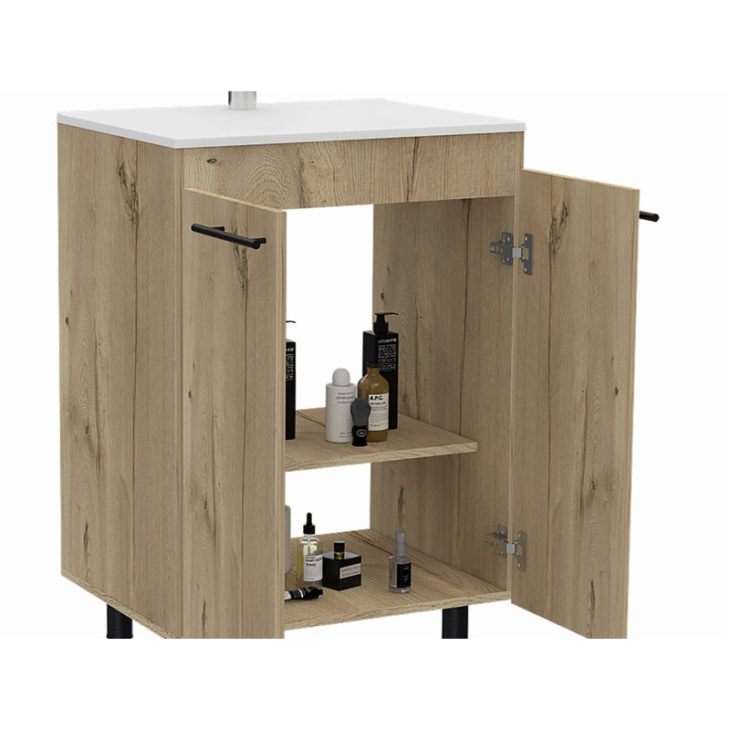 18.10'' Single Bathroom Vanity with Ceramic Top, Light Oak