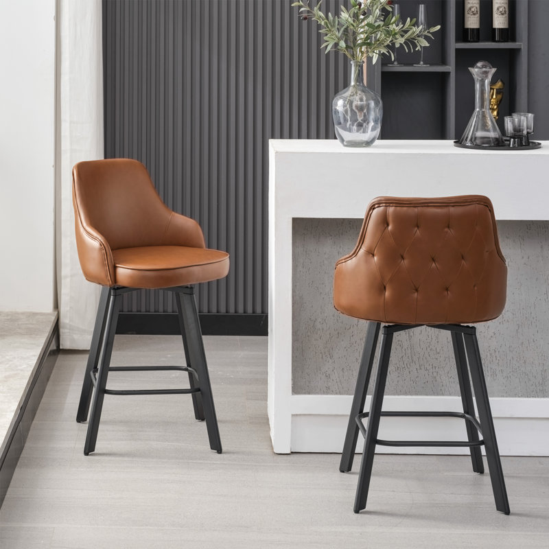 Tabourets de bar pivotants à hauteur de dossier élevée, Tabouret de comptoir (siège d'une hauteur de 26 p, Brun, 2