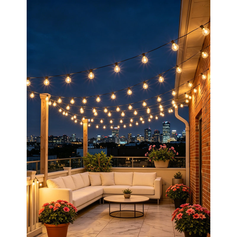 Outdoor String Lights with Remote, Waterproof Dimmable LED Bulbs