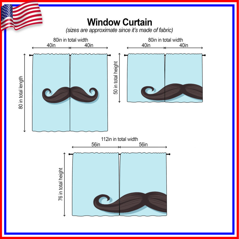 Rideaux de fenêtre enroulés et bouclés noir avec moustache et obscurcissant - 2 panneaux, 80in x 61in - 2 panels