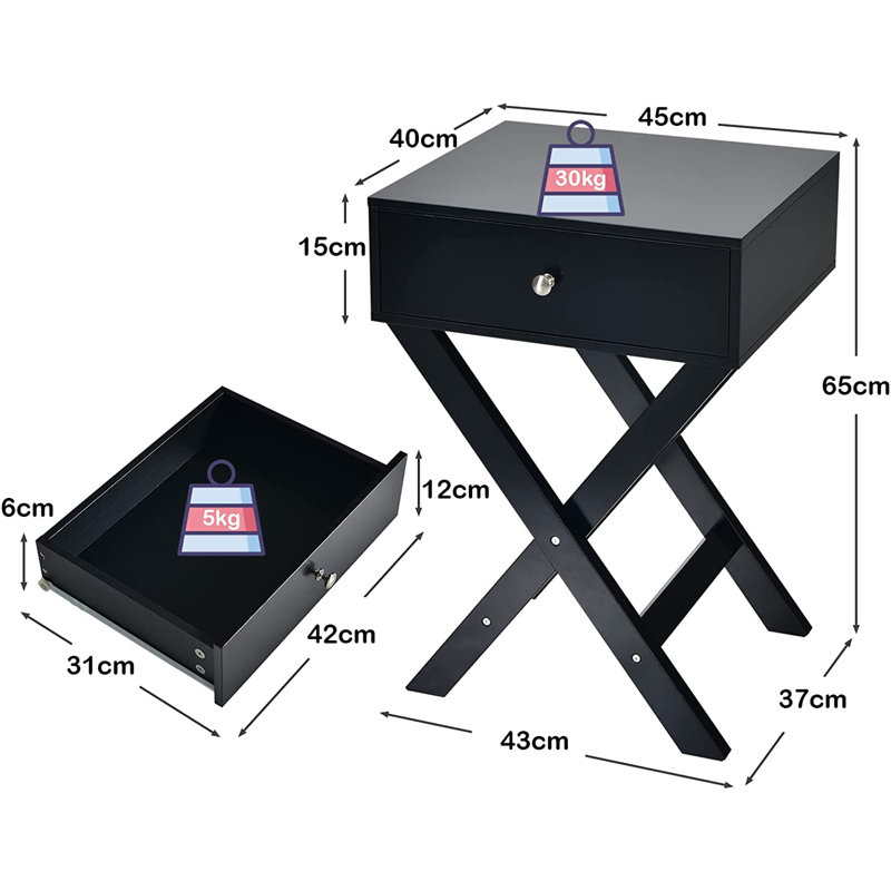 Lucerne 45cm W Bedside Table, Black