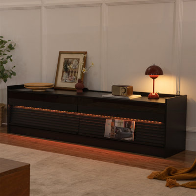 Modern TV Stand With Ample Storage, 4 Drawer Design, Tempered Glass, Charging Ports, And Ambient LED Lighting