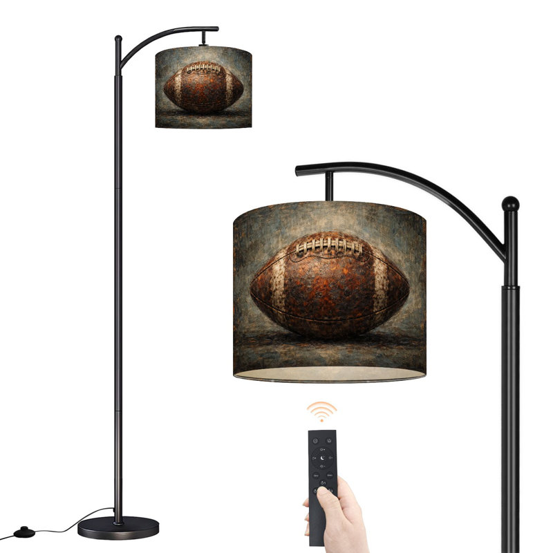 Lampe sur pied à arc avec abat-jour ajustable Football américain en cuir rétro Lampe sur pied 3 températures de couleur à intensité variable avec interrupteur au pied pour chambre à coucher