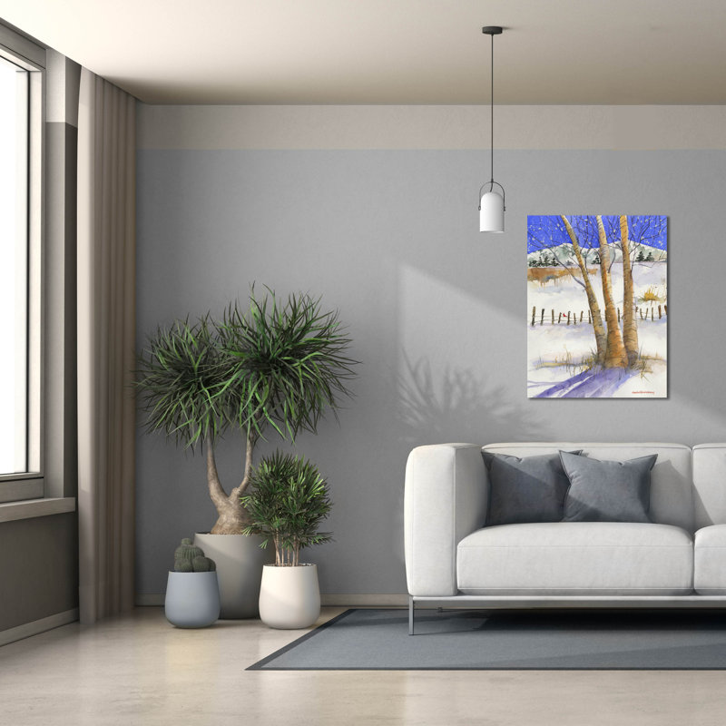 Art mural sur toile Winston Porter «Birch With Cardinal» par Annelein Beukenkamp, H 34 po x l 26 po x P 1,5 po
