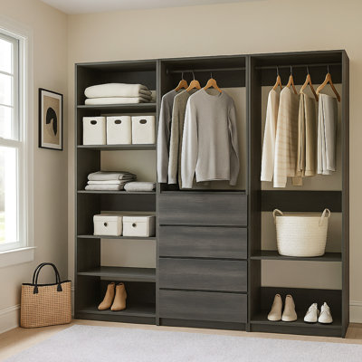 Dee Walk In Closet, Modular Freestanding Storage 9 Shelf 2 Rods