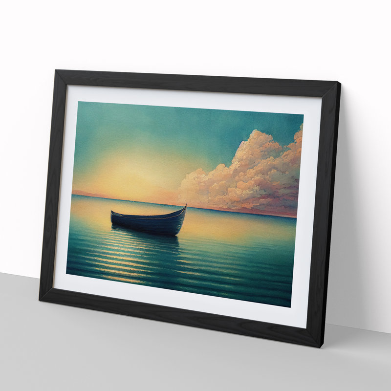 Watercolour Boat Vol.2 - Single Picture Frame Print, Black Framed, 25cm H x 34cm W x 2cm D