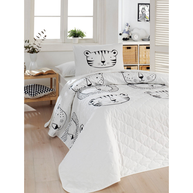 Couvre-lit 100% coton blanc / noir Antonucci, Couvre-lit 71 po x 89 po