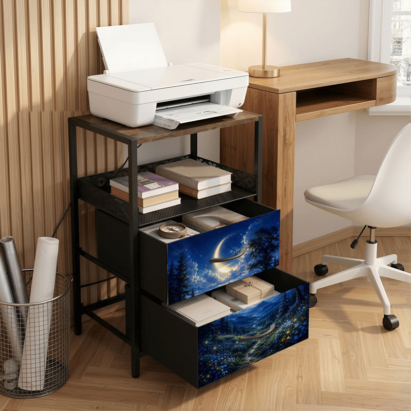 Table de chevet 2 tiroirs avec station de charge, table de chevet pour chambre avec ports USB et amp; Table de chevet noire Outlets