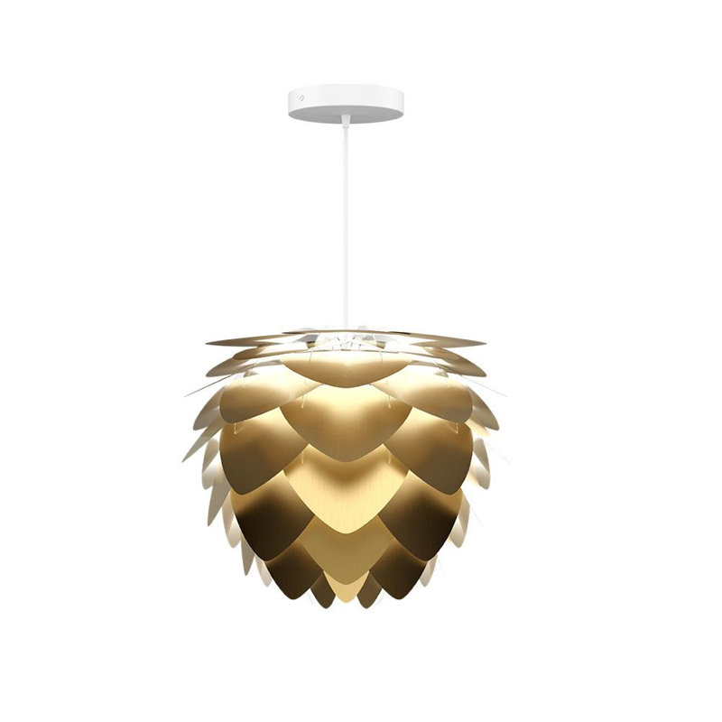 Luminaire suspendu géométrique unique à 1 lumière Aluvia, H 18,9 po x l 23,3 po, Blanc, Laiton brossé