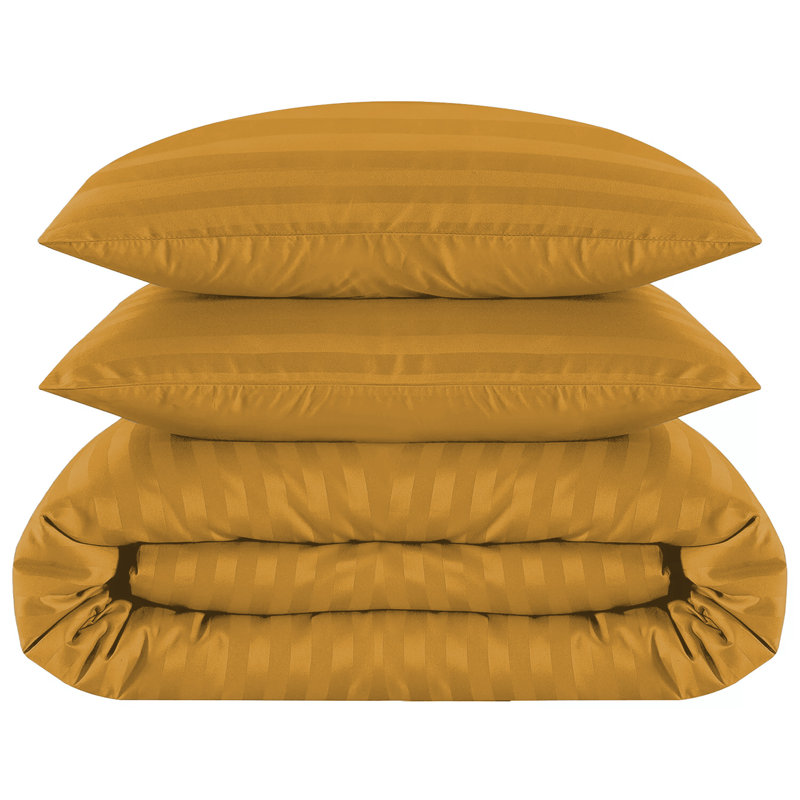 Renze Microfiber 250 TC Reversible Stripe Duvet Cover Set with Pillowcases, Ochre, King Duvet Cover + 2 Standard  Pillowcases