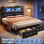 Lit tête de lit tapissier moderne avec tiroirs et tablettes de rangement, tête de chargement USB et éclairage d'ambiance personnalisable à DEL - double / grand / très grand-1149525420-1149525423