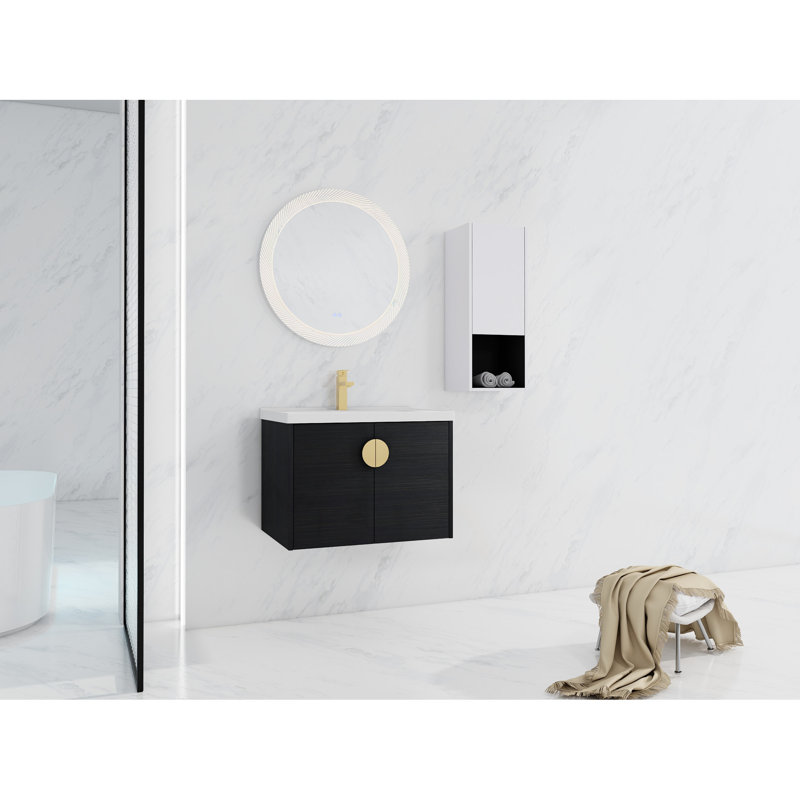 Meuble-lavabo de salle de bain moderne avec lavabo en céramique et tiroir latéral