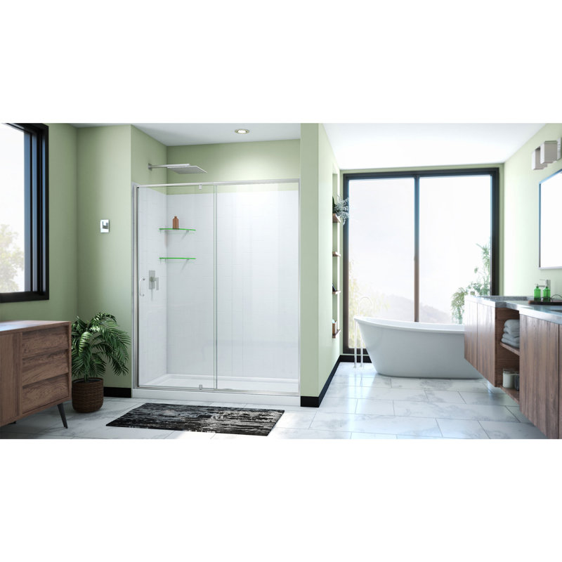 Flex 60" W x 30" D x 78" H Semi-Frameless Square Tub Enclosure with Fixed Panel and Base Included, Brushed Nickel