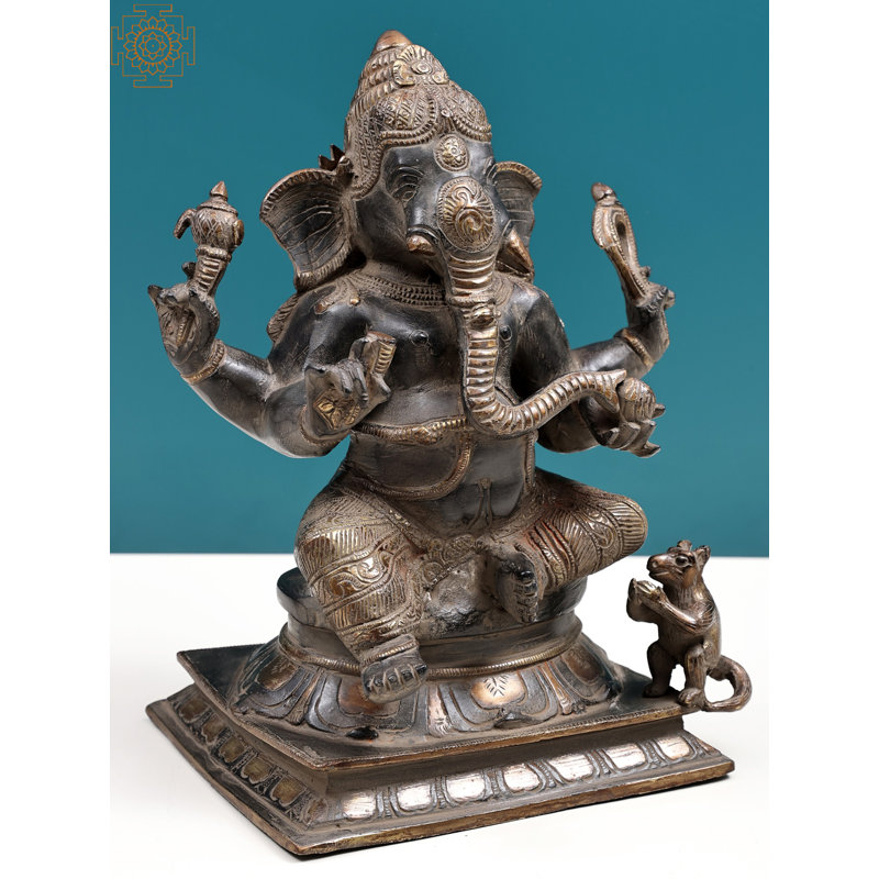 12" Brass Lord Ganesha Idol – Handcrafted Indian Hindu Deity Statue for Home Temple and Spiritual Décor