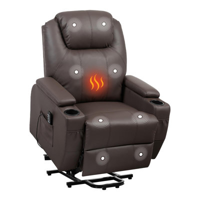 Power Lift Recliner Chair with 8-Point Vibration Massage & Lumbar Heat, 140° Recline, PU Leather, Dual Cup Holders & Arm Storage for Seniors