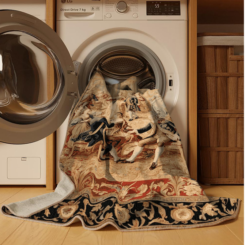 Tapis brun français lavable à la machine, Carré 3 pi