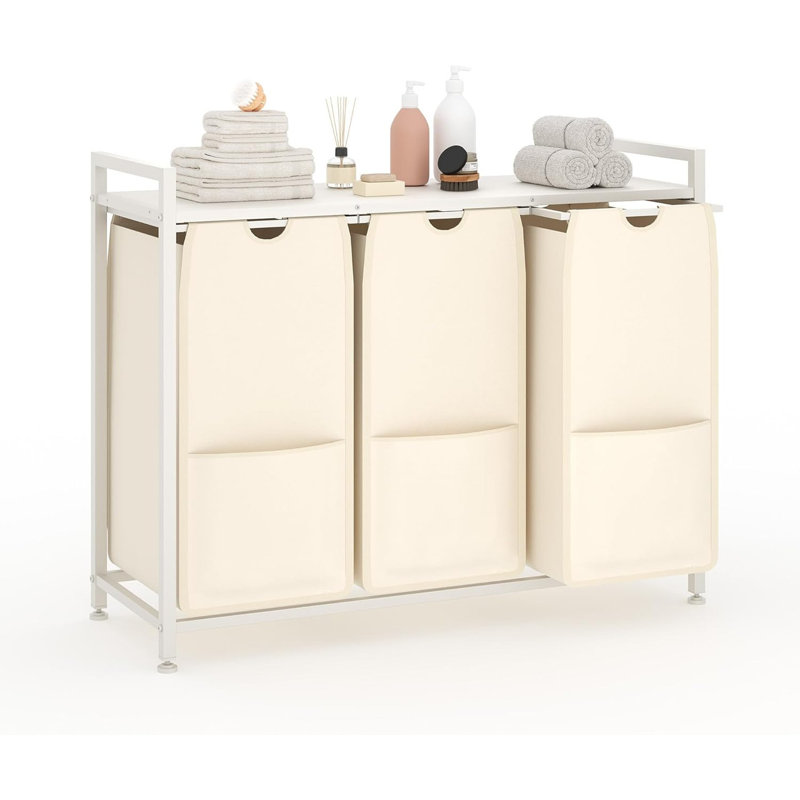 Ensemble de 3 paniers à linge avec tablette - tissu Oxford de 12,8 gallons, coulissant pour la salle de bain / salle de bain