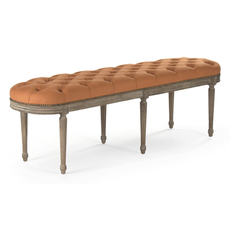 Michel Limed Grey Oak Tufted Bench with Orange Linen Seat