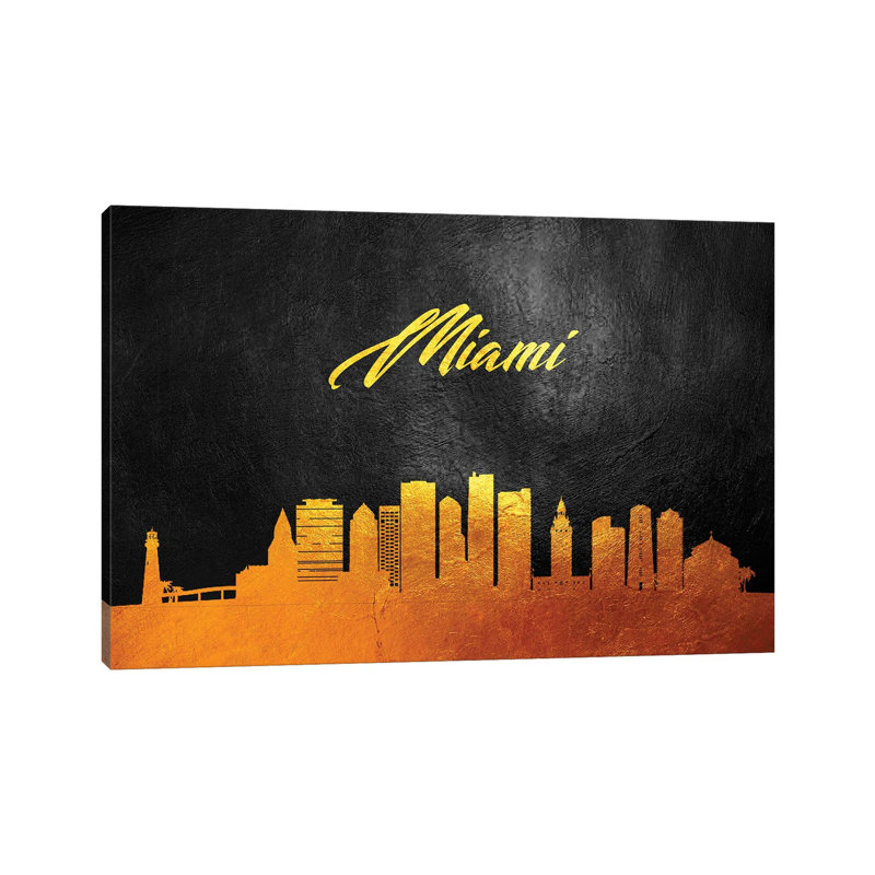 Miami Florida Gold Skyline by Adrian Baldovino - Wrapped Canvas Print, 20.32 cm H x 30.48 cm W