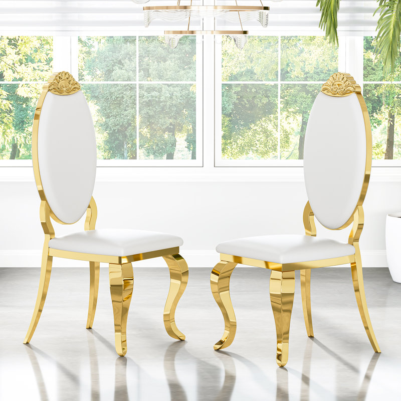 Khandis 20'' H Cotton Upholstered Side Chair, Gold, White
