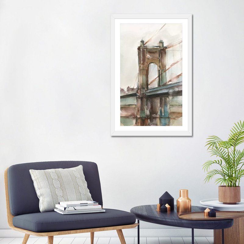 «Bridge at Sunset I» par Ethan Harper - reproduction d'art, H 32 po x l 24 po x P 1 po, Papier encadré blanc, Blanc