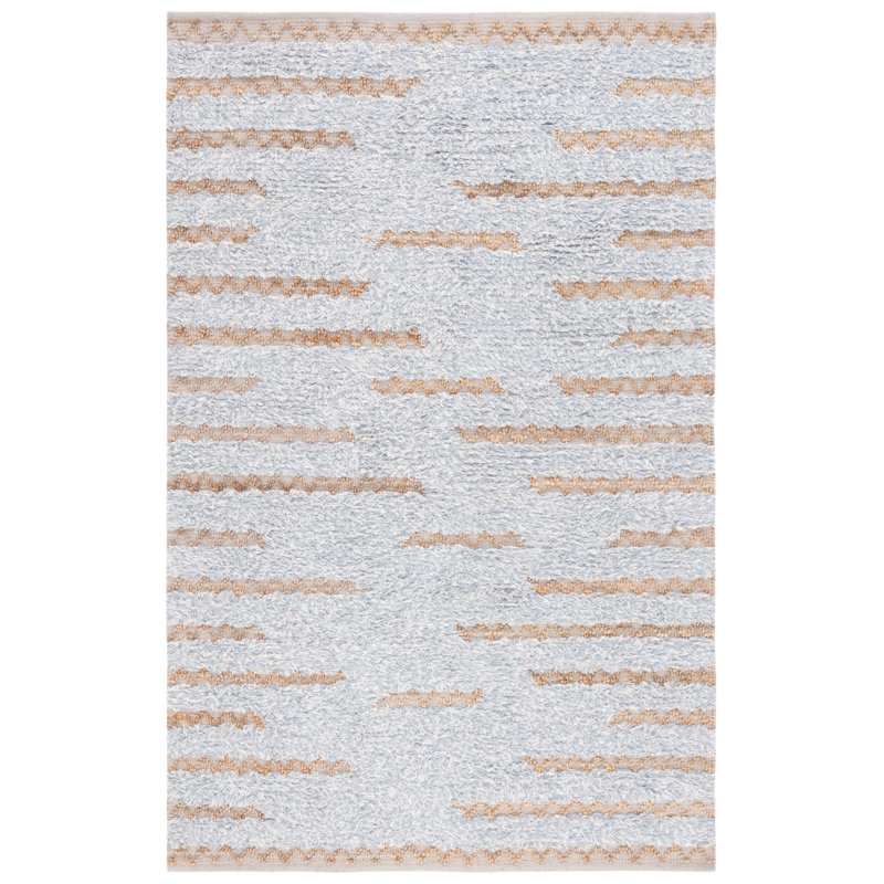 Tapis abstrait gris en laine, en jute et en coton tissé à la main Kensen, Rectangle 3 pi x 5 pi