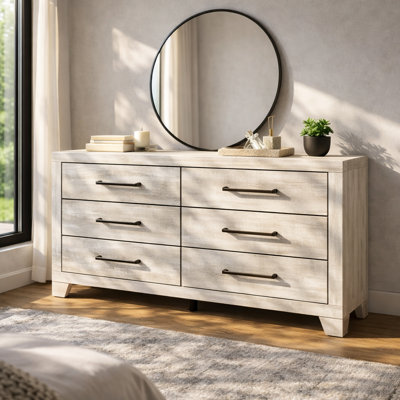 Mittal 58" 6-Drawer Solid Wood Dresser with Metal on Metal Center Glides