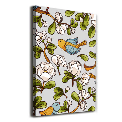 Birds And Flowers - Wrapped Canvas Print