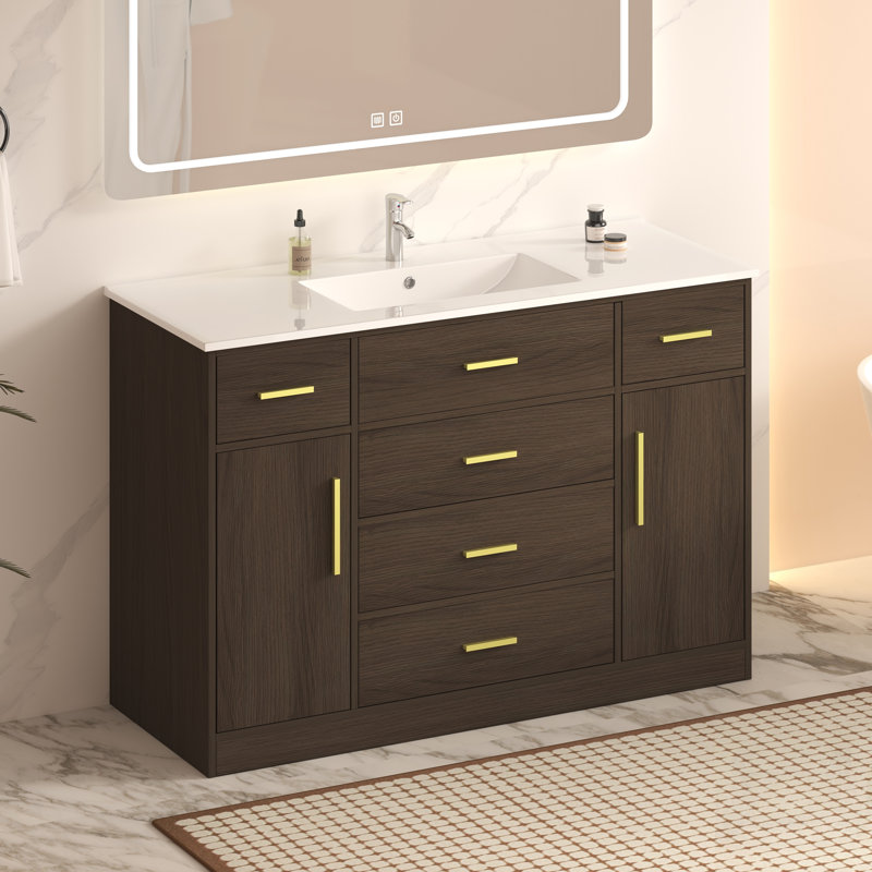 Meuble-lavabo avec rangement abondant, portes à fermeture en douceur et tiroirs pour des salles de bain élégantes et fonctionnelles