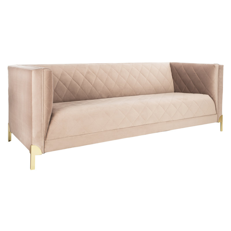 Luanna 87'' Light Grey Quilted Upholstered Sofa with Gold Legs