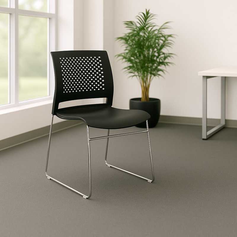 Chaise empilable en métal avec dossier perforé, Noir
