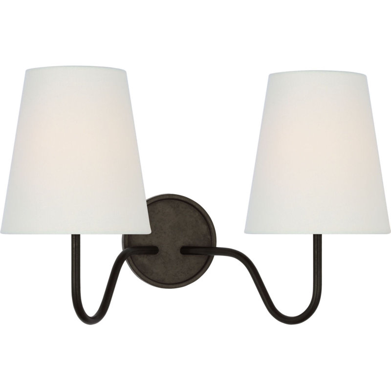 Lyndsie 11" Double Sconce with Linen Shades, Aged Iron