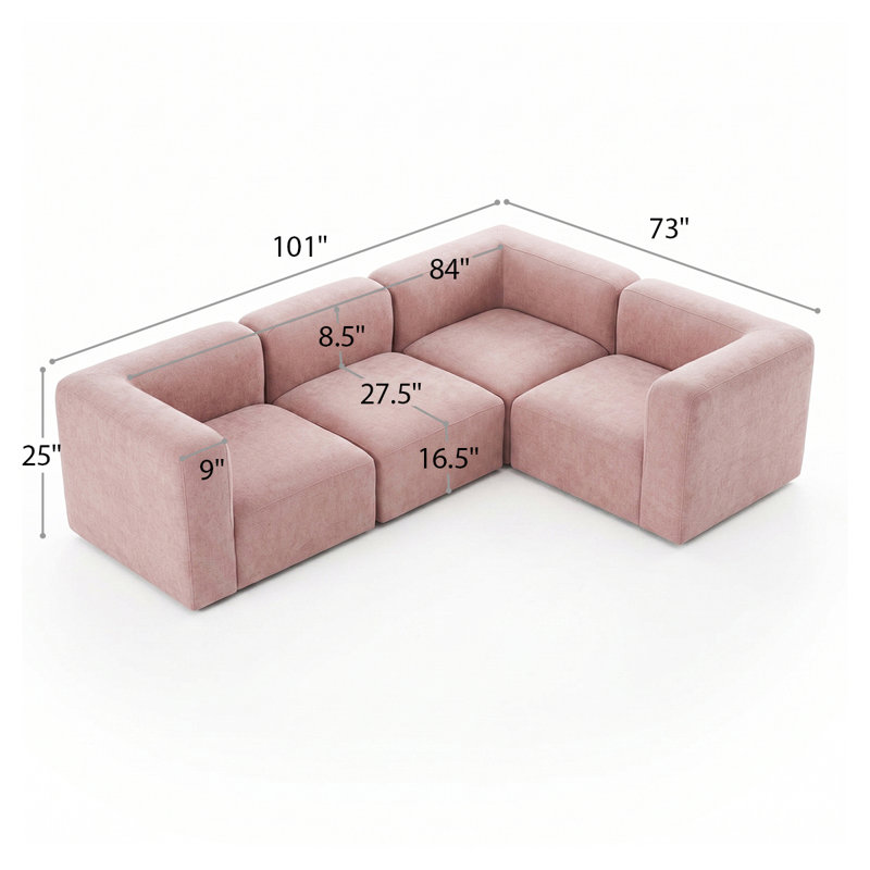 Blush Pink Modular Sectional – 4-Pc L-Shape, 101" Sofa Set