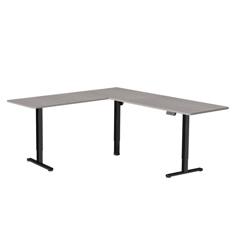 Bureau de coin électrique debout VIVO, poste de travail en L, Gris / noir, L 74,8 po x P 23,6 po