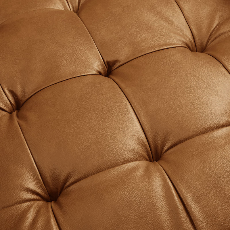 Fauteuil rembourré en cuir Vegan, Simili cuir brun clair