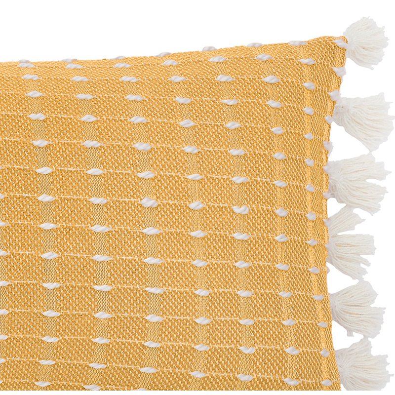 Yellow Hand-Loomed Cotton Ikat Throw Pillow with Tassels