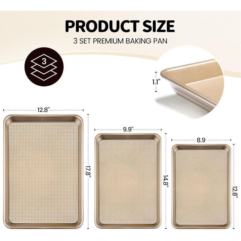 Baking Sheet Set Of 3, Non-Stick Carbon Steel Cookie Sheets With Square Texture Pattern – Essential For Cozy Autumn & Winter Baking, Warm Family Gatherings, And Creating Happy Homemade Memories
