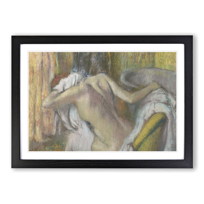 Nude Woman Drying Herself by Edgar Degas - Picture Frame Painting, 27cm H x 36cm W x 2cm D, Black Framed