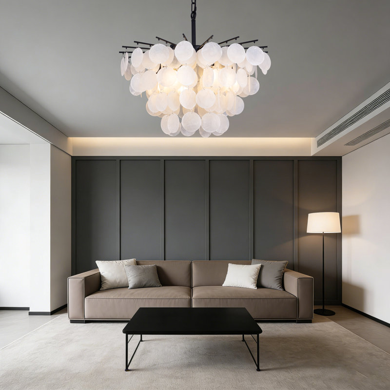 Lustre coquillage moderne 6 lumières Capiz, Noir