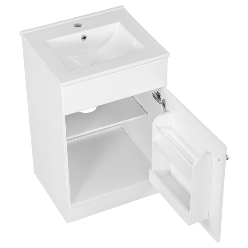 Meuble-lavabo de 20 po avec lavabo, meuble-lavabo avec tablette de porte et tablette réglable, blanc, Argent argent, Blanc