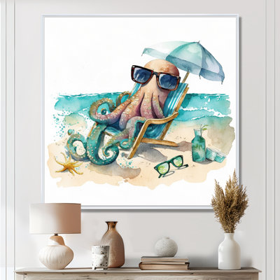 Pieuvre sur la plage I - décoration murale bord de mer