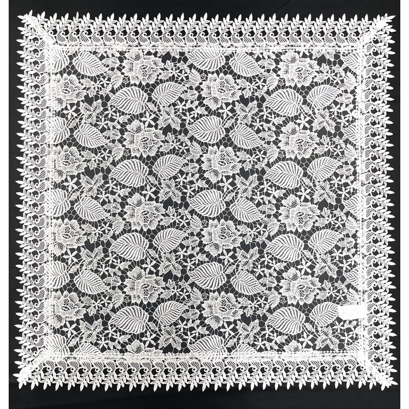 Nappe carrée en polyester floral, Blanc