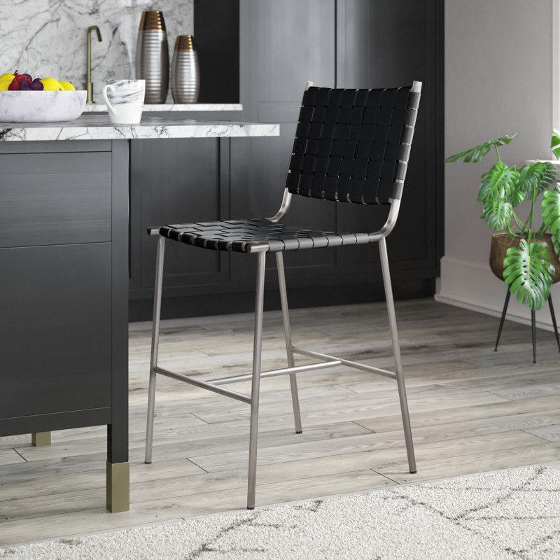Tabouret de comptoir 26 po Cass, Argent, Noir