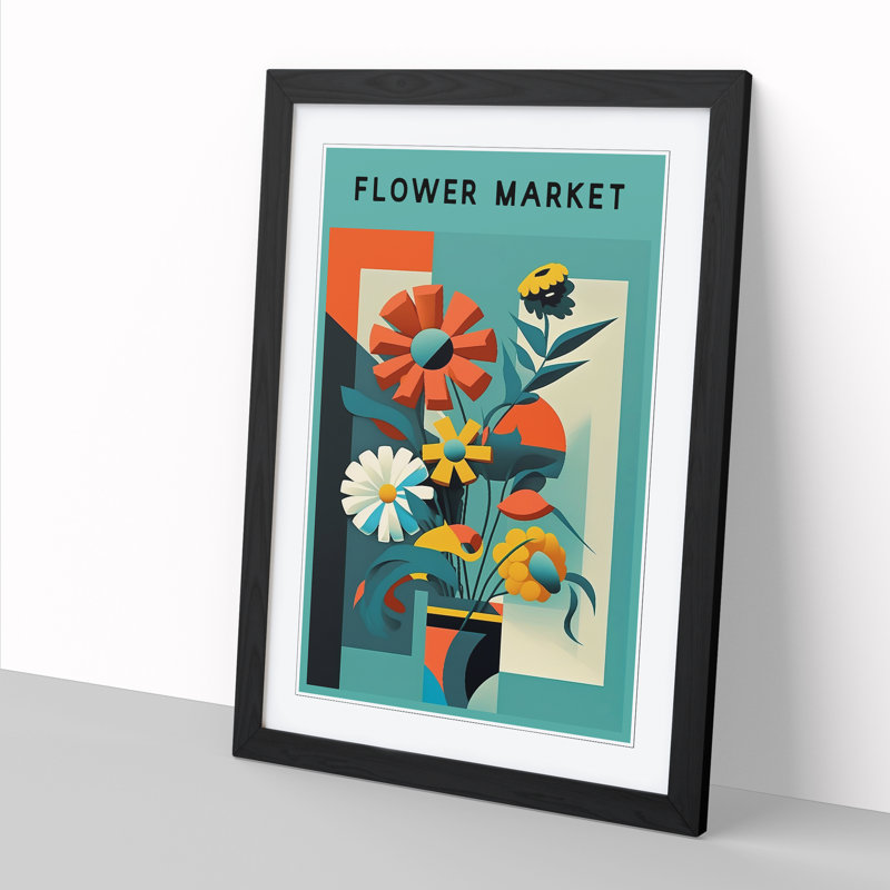 Flower Market Exhibition Constructivism No.1 - Single Picture Frame Print on Wood, 46cm H x 34cm W x 2cm D