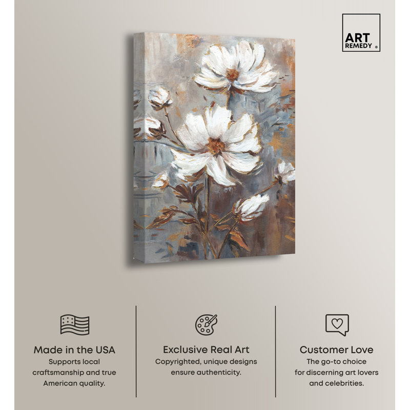 White Textured Floral Canvas Wall Art, 10" x 15"