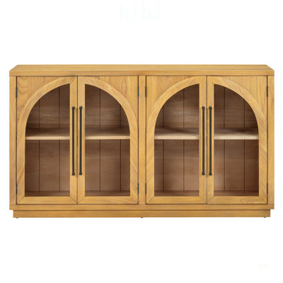 Grande armoire-buffet à 4 portes avec portes en verre, conception arquée et tablettes réglables pour un usage domestique polyvalent