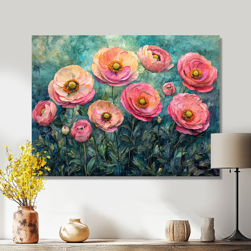 Été symphonie de renoncule champ I - reproduction d'art traditionnelle en métal, art mural en métal Renoncule