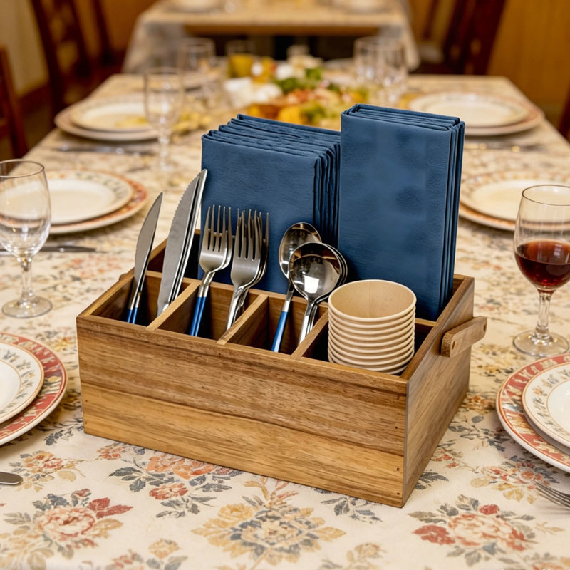 Solid Wood Rectangle Flatware Caddy