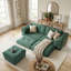 Canapé modulaire en forme de L avec repose-pieds - Canapé-lit en velours côtelé à assise profonde, conception en mousse tout nuage (sans assemblage), housses amovibles lavables-1002734733