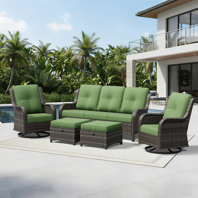 Ensemble de conversation pour 5 personnes avec coussins, Vert